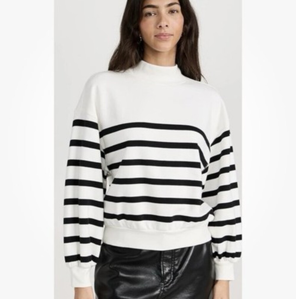 FRAME Striped French Cotton Terry Sweatshirt With Balloon Sleeves Size M EUC